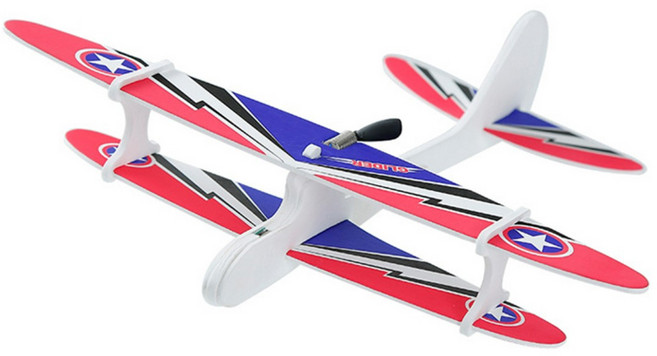 전동 콘덴서 충전 비행기 LED 글라이더 봄 야외활동 조립완구 장난감, 1개, 상세참조