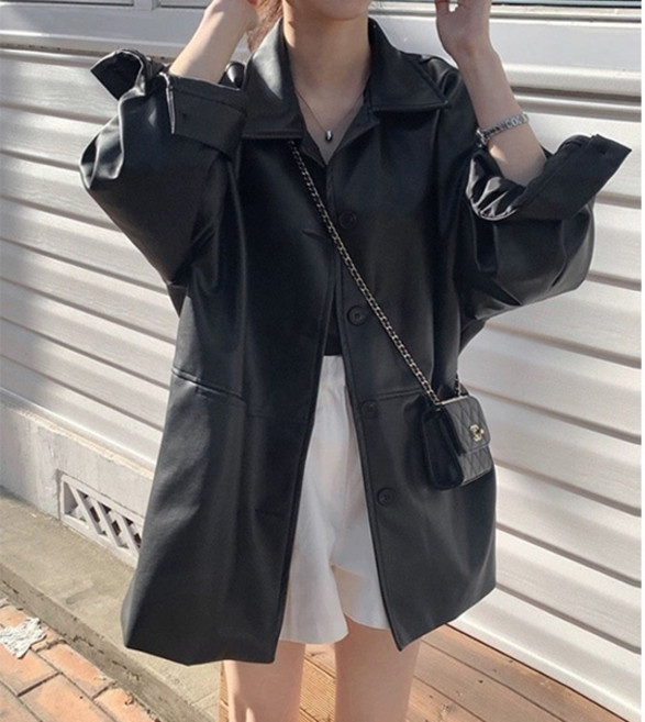 마이쏭 여성용 아우터 자켓 스타일리쉬 쉬즈레더하프롱자켓