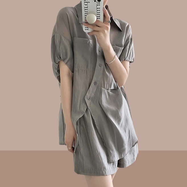 Kingfishe 여성 여름 캐주얼 투피스 반팔 셔츠 반바지 세트 사은품랜덤발송 cong717Qp6