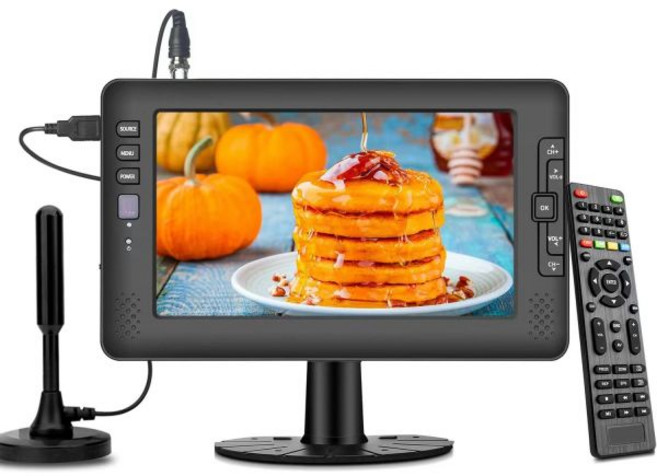 9 IPS 스크린 소형 TV 디지털 ATSC 튜너가 장착된 휴대용 USB 포트 AV 입력 내장 충전식 배터리 작동 캠핑용 카라반 주방용 미니