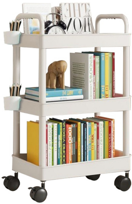 마벨인홈 공간활용 이동식 슬림 책장 감성 트롤리, 화이트, 3단