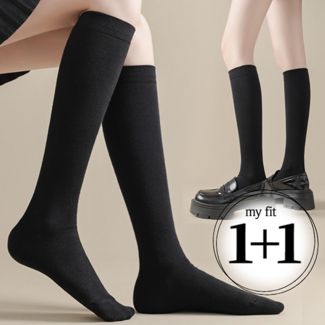 [1＋1]국산 소프트 코튼 니삭스 면무릎양말 블랙반스타킹 흘러내림X