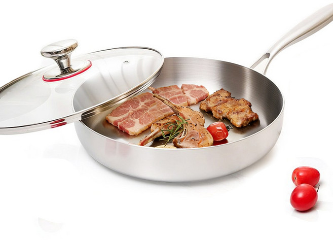 ZOZOFO 316스텐 후라이팬 연마제 무첨가 스테인레스 프라이팬+유리뚜껑 세트 인덕션겸용, 1개, 26cm