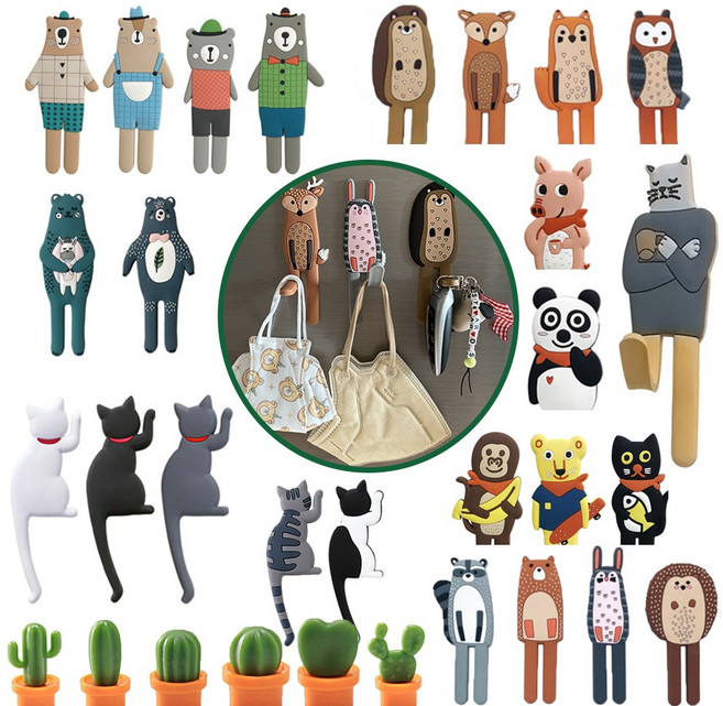 [오늘출발!!->내일도착] 담앤드솜 동물 자석 현관 마스크 걸이 구부러지는 초강력 자석 마그네틱 후크 고리 홀더 만능 현관문 훅 고양이 모자 냉장고 차키 키 열쇠 문 도어, 03. 곰도리 자석 마스크걸이, 허그블루그린, 1개