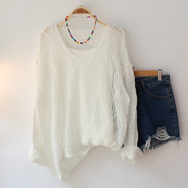 여성 긴팔 티셔츠 시스루 스카시 망사 니트