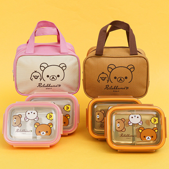 리락쿠마 도시락-2단 가방사각이중스텐 RK213, 리락쿠마-R0330-브라운, 1개