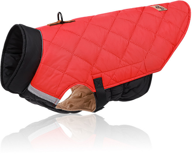 강아지 벨크로 래핑발열 하네스 패딩 중형견 대형견 패딩 조끼 겨울옷, 레드블랙, 1개