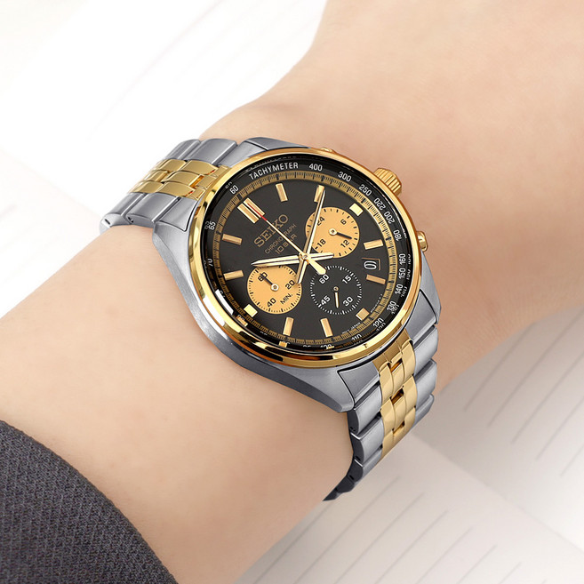 세이코 크로노그래피 골드 팬더 100미터방수 캐쥬얼 남자 메탈 아날로그 시계