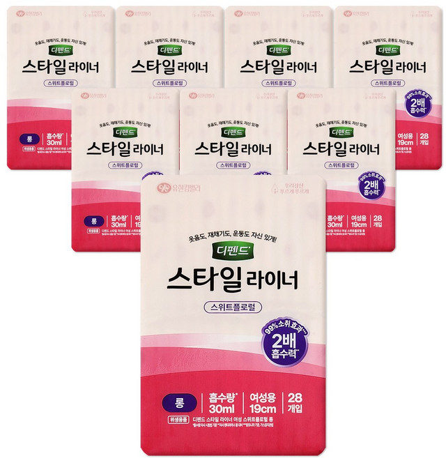 유한킴벌리 스타일 여성용 롱 라이너 스위트플로럴, 28개입, 8세트
