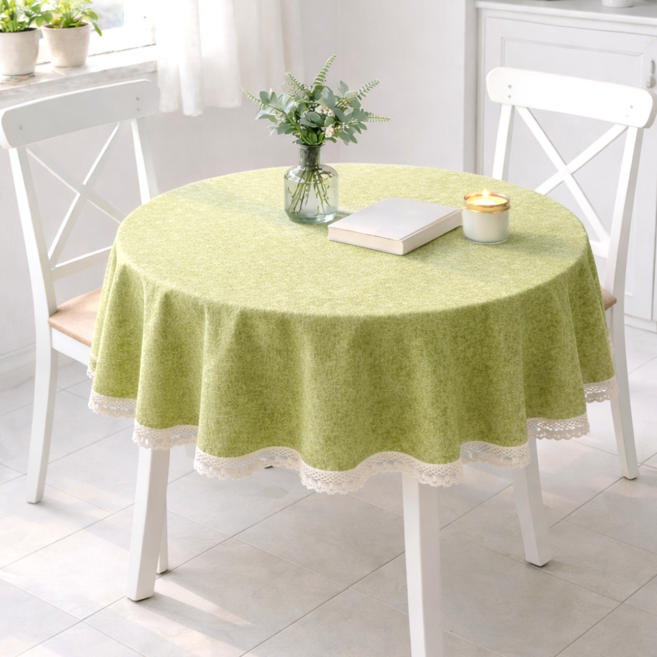 소담픽 레이스 원형 방수 식탁보 테이블보, 1개, 120cm, 그린