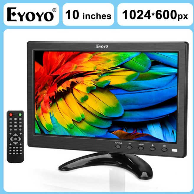 EYOYO 10인치 소형 TV 모니터 (리모컨 포함) 1024x600 IPS 스크린 LCD 디스플레이 (HDMI/TV/VGA/AV/USB 포, 04 EU 플러그, 01 10 inch TV monitor