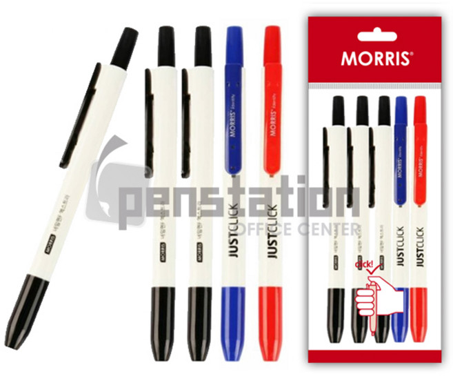 모리스 저스트클릭 노크식 네임펜 F-EXTER 엑스트라 5개 세트(모리스 정품 블리스터 포장 케이스), 네임펜 F-EXTER 블랙3개+블루1개+레드1개 세트