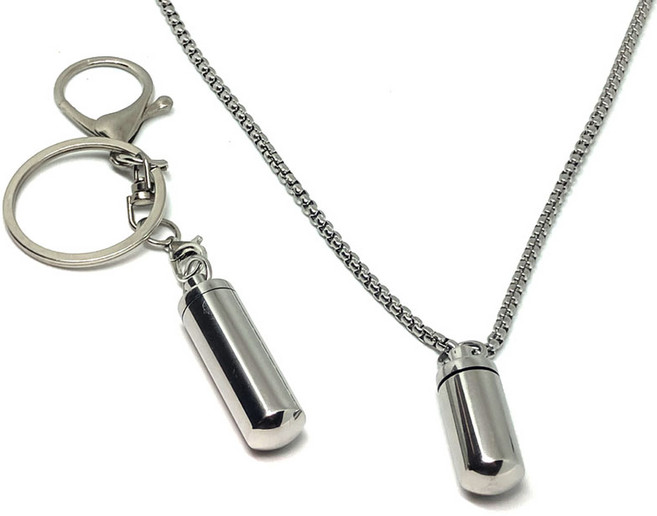 1+1 생존 캡슐 보관함 방진 방수 목걸이+키링 세트, 60cm, 2개