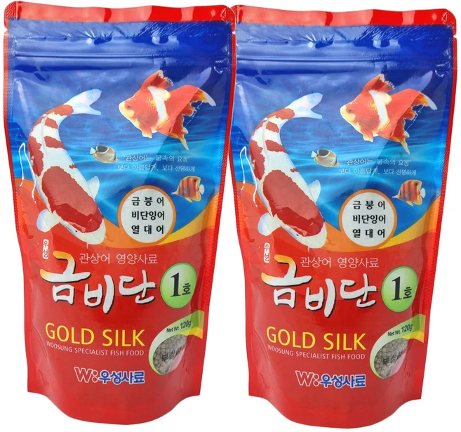 금비단 골드실크 소형입자 1호 잉어&금붕어 관상어 영양사료 120g*2개, 2개, 120g - 쿠팡
