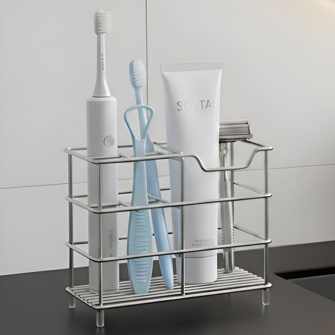 우남 리빙 물빠짐 칫솔꽂이 홀더 전동칫솔 거치대, 1개, 실버