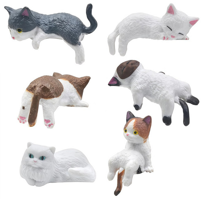 OFFCURVE 차량용 장식품 차량용 대쉬보드 모니터 장식 귀여운 잠자는 고양이 액세서리 6종세트, 1세트, 믹스 컬러