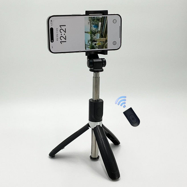 더픽미 초경량 무선 블루투스 KC안전인증 2in1 셀카봉 삼각대 거치대, 시크블랙