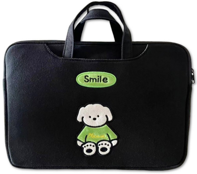 더반디 감성 자수 노트북 가방 전면수납 손잡이, 1개, 강아지