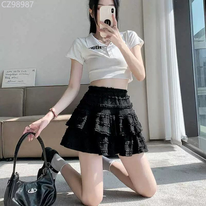小個子辣妹蛋糕裙蕾絲荷葉邊蓬蓬裙高腰防走光A字半身裙超短裙