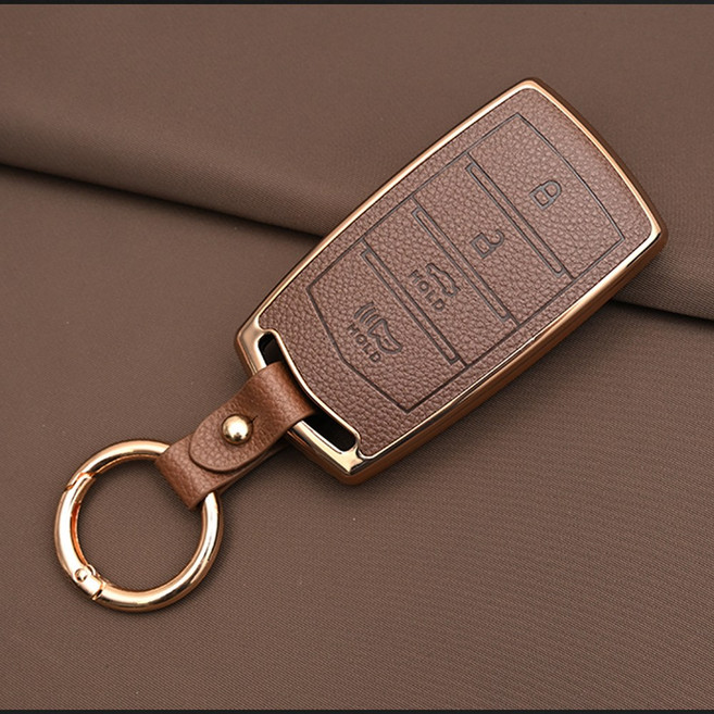 현대 G90 G80 G70 EQ900 호환 TPU 프리미엄 가죽 자동차 스마트 키 케이스 키홀더, 4버튼TL59, 브라운