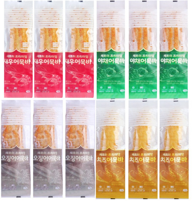 새로미 프리미엄 부산어묵바 (치즈 새우 오징어 야채) 12봉 골라담기, 1팩, 840g