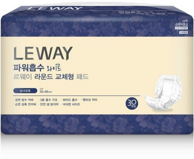 르웨이 라운드 교체형 성인용 패드 와이드, 30개입, 1개