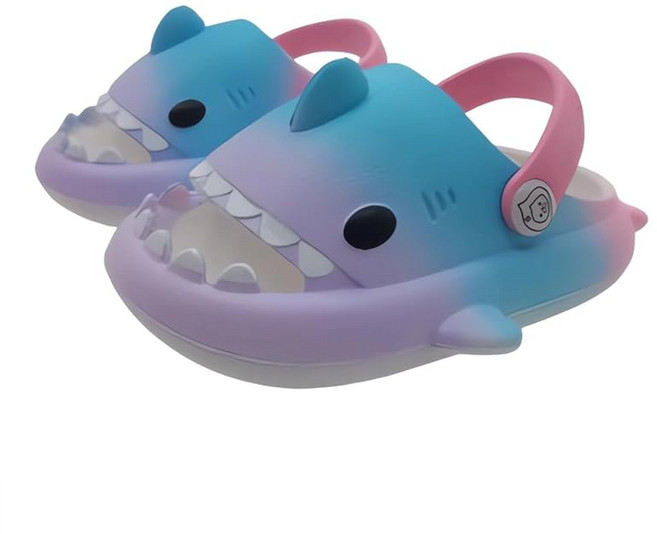 Dzannc 상어 슬리퍼 어린이용 그라데이션 상어 샌들 여름용 미끄럼 방지 소음 차단 초경량 유연한 두께 4cm 샌들 슬리퍼 겸용 EVA 남자 아이 여아용 13CM‑22CM (핑크