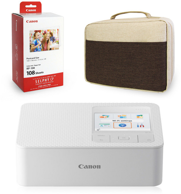 캐논 포토프린터 셀피 CP1500 + 인화지108매 + 잉크 + 가젠 파우치가방, 화이트 ( CP1500+108매+잉크+가방 )