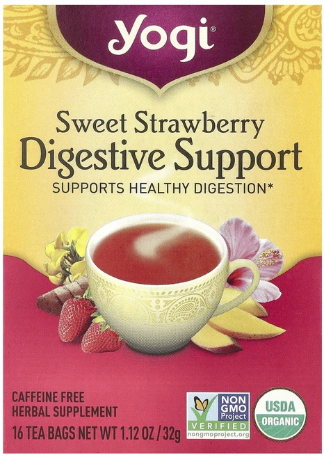 Yogi Tea Digestive Support 스위트 스트로베리 카페인 무함유 티백 16개 32g(1.12oz), YogiTeaDigestiveSupport스위트스트로베, 1개 - 쿠팡