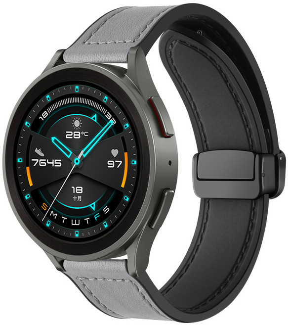 갤럭시워치 호환 하이브리드 레더 실리콘 가죽 스트랩 20mm 22mm, 그레이