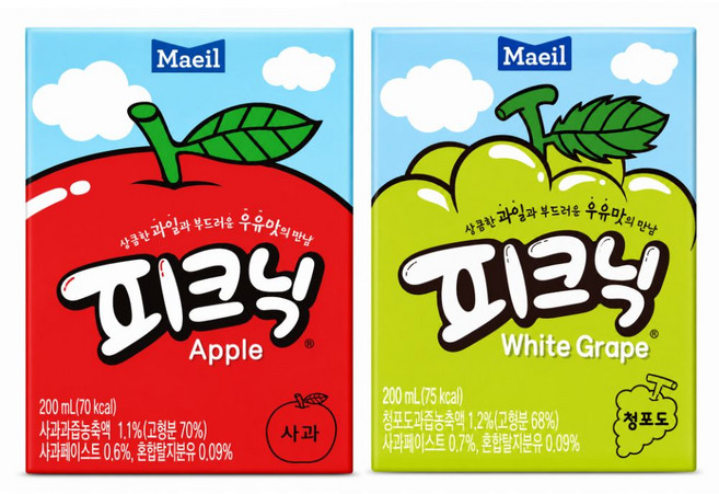 매일 피크닉 사과 200mlx24팩 + 청포도 200mlx24팩, 48개, 200ml