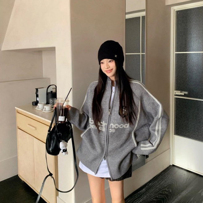 여성 봄 야구점퍼 니트 루즈핏 캐주얼 가디건