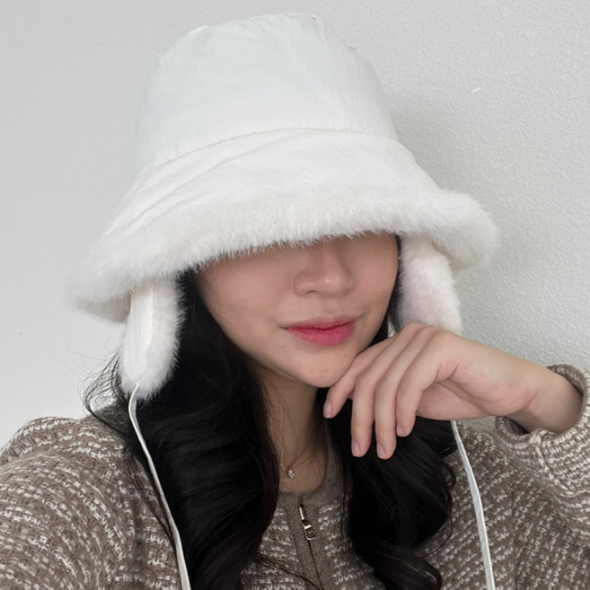 디베일 패딩 귀달이 버킷햇 퍼 귀마개 방한 벙거지 귀도리 겨울 스키 모자