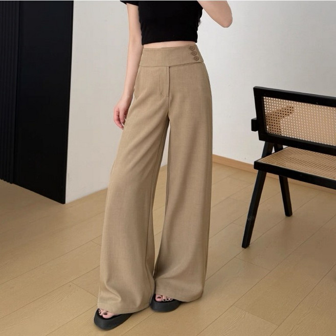 샤일리 여성 와이드 정장바지 사이드 3버튼 슬랙스