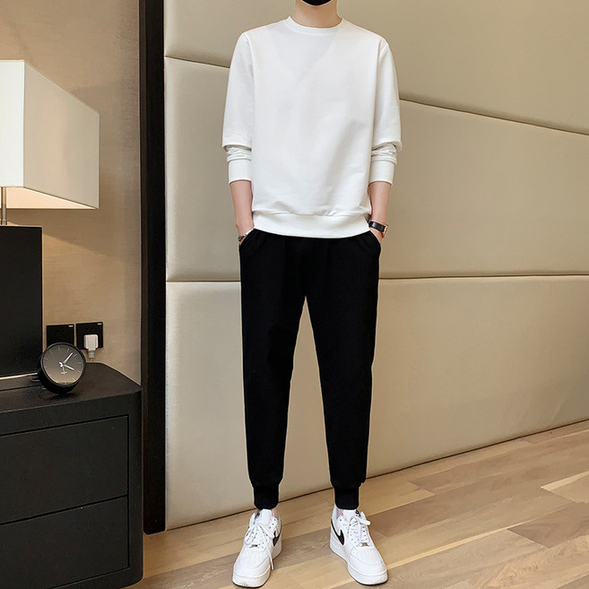 ANYOU 남성 루즈핏 데일리 트레이닝 세트 라운드넥 맨투맨 조거팬츠 상하 세트 빅사이즈 캐주얼 투피스