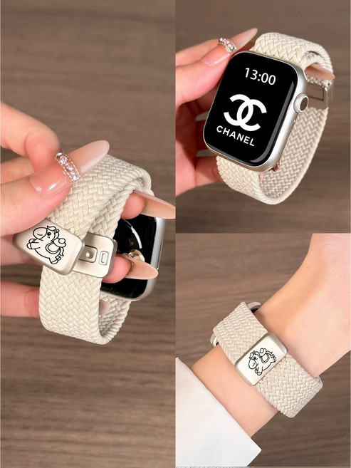 Apple Watch 11 브레이드 자석 스트랩 아이워치 11 탄성 나일론 신제품 Ultra2 금속 버클 통기성 S11 밴드 남성용 봄여름 화이트