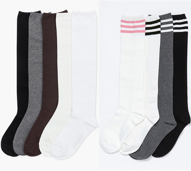 여성 무릎양말 니삭스 반타이즈 반양말 롱 무지 삼선 링글 반장