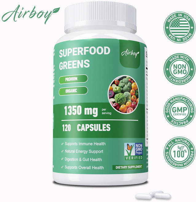 Airboy 有機超級綠藻膠囊 支持免疫健康與天然能量, 120組