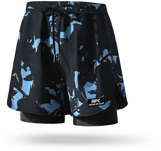 RPC 雙層泳褲 透氣速乾高彈性 鬆緊綁帶 假兩件式男士泳褲