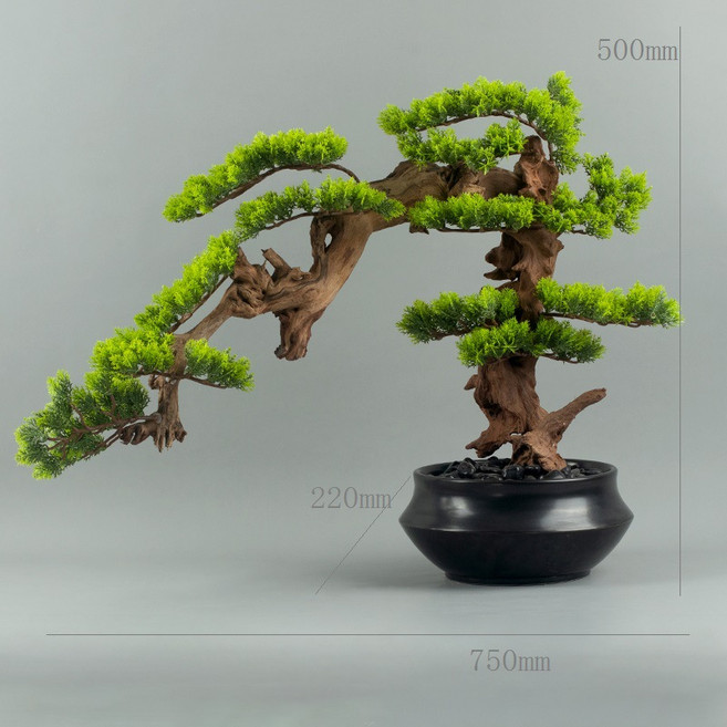 新中式仿真迎客松枯山水盆景 玄關裝飾品, 如圖所示
