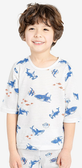 멜리스 국내생산 아동용 상어친구 면 7부 자가드 내의 상하의 세트