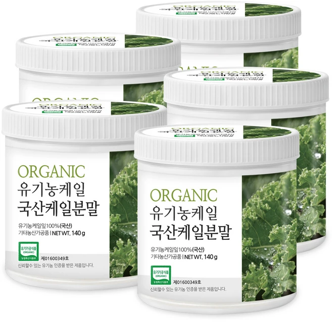 푸른들판 국산 유기농 케일 분말 100% 가루 국내산 친환경 케일 파우더, 140g, 5개 - 쿠팡
