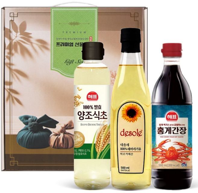 [제프몰] 설선물세트 명품선물3종(양조식초+해바라기유+홍게간장) 식용유선물세트, 1개