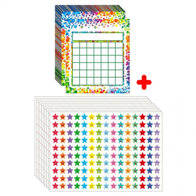 칭찬 보드판 별스티커 세트 보드 30개 스티커 1500pcs, 1세트, 혼합(S1535) 보드30장+스티커1500P