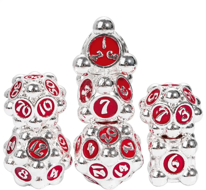 Cusdie 폴카 도트 금속 주사위 세트 DND D4-D20 던전 앤 드래곤 패스파인더 역할 놀이 보드 게임용 다면, 01 China Mainland, 06 Silver Red