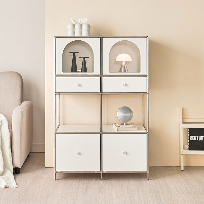 빈아트홈 프라이드 장식장 800 미드센츄리 피규어 수납 선반 소품 양주 가방 진열장, 블랙&화이트