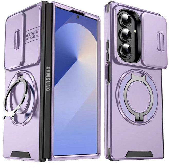 갤럭시Z폴드7 폴더블폰케이스 미닫이렌즈보호 갤럭시 자석거치대 실리콘 테두리 하드케이스