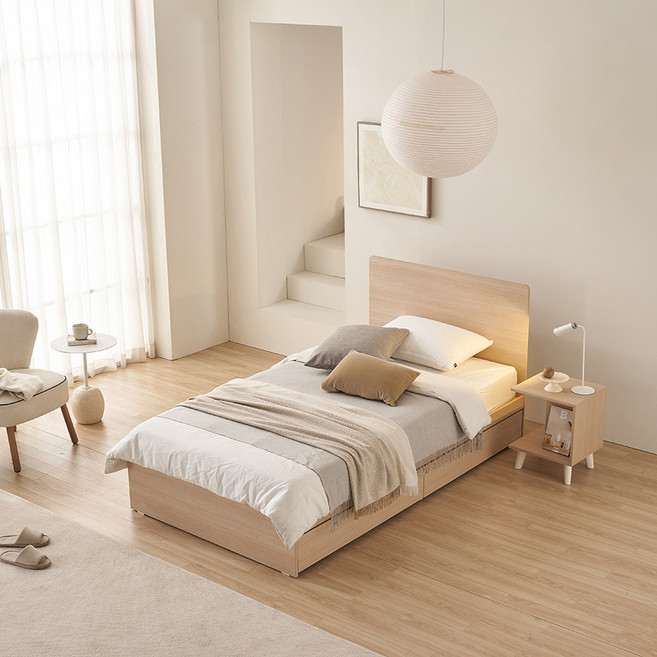 베드리움 루나 심플헤드 수납침대 SS Q, 슈퍼싱글, NEW 코지슬립 유로탑 매트리스, 메이플