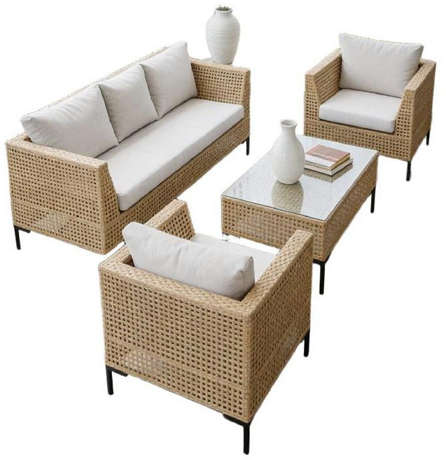 테라스 라탄소파 루프탑 호텔 테이블 카페 야외 세트 의자 야외테이블세트 야외테이블 4인, 콤비네이션, 오리지널 라탄 2인+2인+테이블