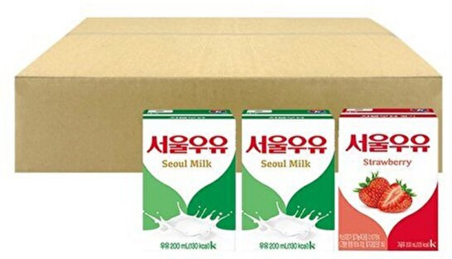 서울우유 멸균우유 2종 (흰우유24개+딸기12개), 200ml, 36개